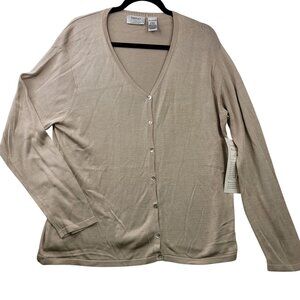 Kevo Collection Womens Silk Cardigan Size XL Beige Button-Up Deadstock